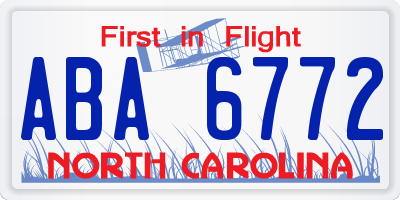 NC license plate ABA6772