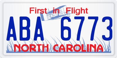 NC license plate ABA6773
