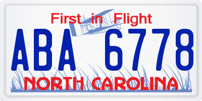 NC license plate ABA6778