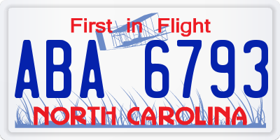 NC license plate ABA6793