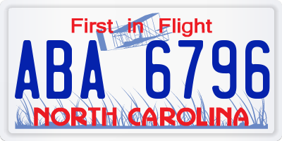 NC license plate ABA6796