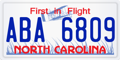 NC license plate ABA6809
