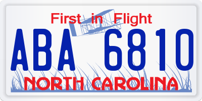 NC license plate ABA6810
