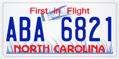 NC license plate ABA6821