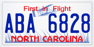 NC license plate ABA6828