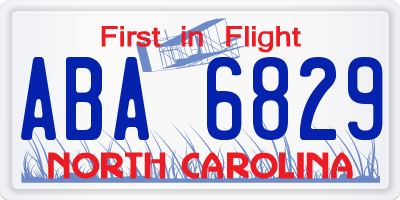 NC license plate ABA6829