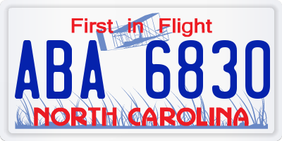 NC license plate ABA6830