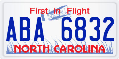 NC license plate ABA6832