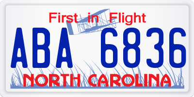 NC license plate ABA6836