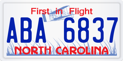 NC license plate ABA6837
