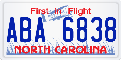 NC license plate ABA6838