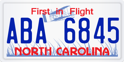 NC license plate ABA6845