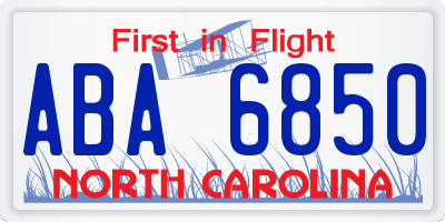 NC license plate ABA6850