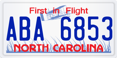NC license plate ABA6853