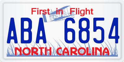 NC license plate ABA6854