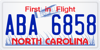 NC license plate ABA6858
