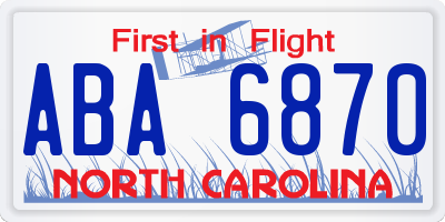 NC license plate ABA6870