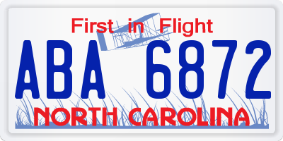 NC license plate ABA6872