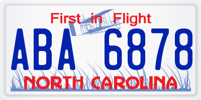 NC license plate ABA6878