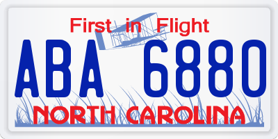 NC license plate ABA6880