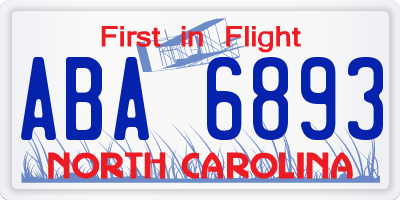 NC license plate ABA6893