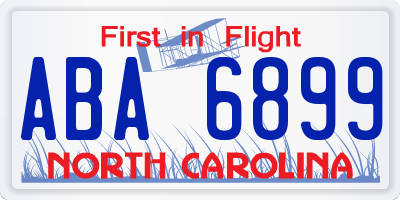 NC license plate ABA6899