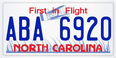 NC license plate ABA6920