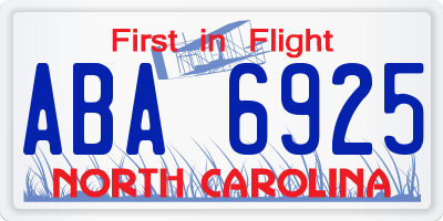 NC license plate ABA6925