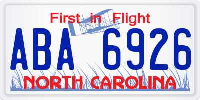 NC license plate ABA6926