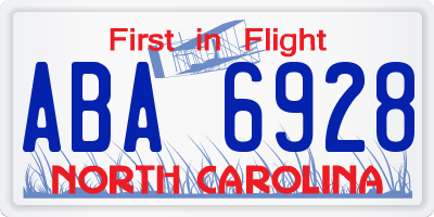 NC license plate ABA6928