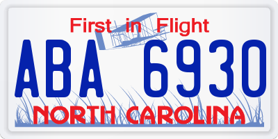 NC license plate ABA6930