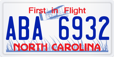 NC license plate ABA6932