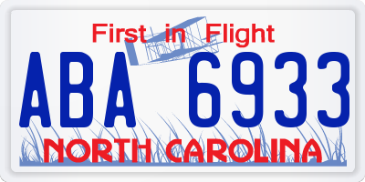 NC license plate ABA6933