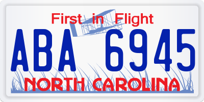 NC license plate ABA6945