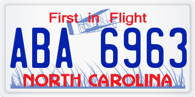 NC license plate ABA6963