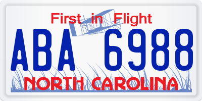 NC license plate ABA6988