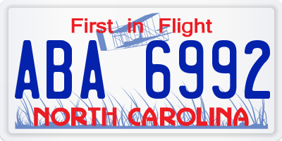 NC license plate ABA6992