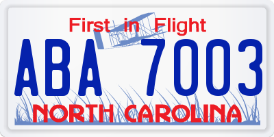 NC license plate ABA7003