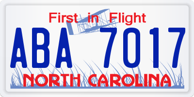 NC license plate ABA7017