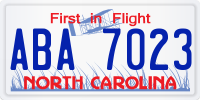 NC license plate ABA7023