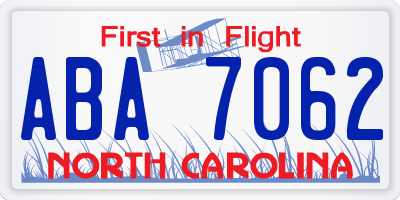 NC license plate ABA7062