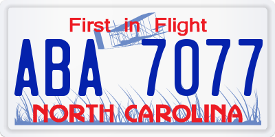 NC license plate ABA7077