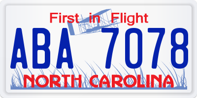 NC license plate ABA7078