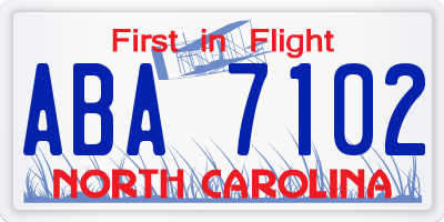 NC license plate ABA7102