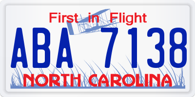 NC license plate ABA7138