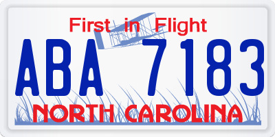 NC license plate ABA7183