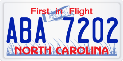 NC license plate ABA7202