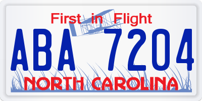 NC license plate ABA7204