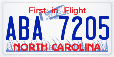 NC license plate ABA7205