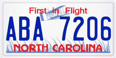 NC license plate ABA7206